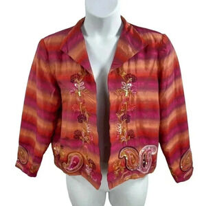 Coldwater Creek M Womens Silk Blazer Multicolor Embroidered Paisley Print Jacket